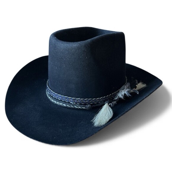 Custom Made Bee Hats Deluxe Western Dynafelt Woven Band Feather Size 7-1/2 READ - Picture 1 of 10